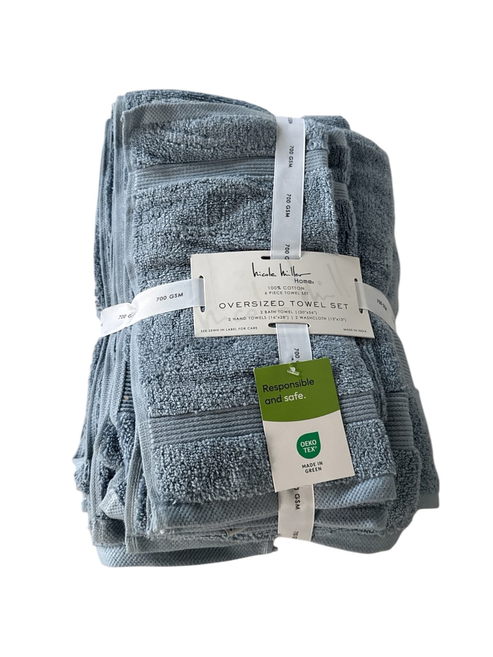 Nicole Miller Light Blue Oversized Towel Set NWT